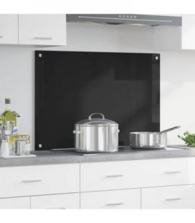 vidaXL Kitchen Backsplash Black 90 x 60 cm Tempered Glass — Size: 90 x 60 x 0.8 cm