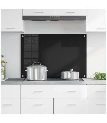 vidaXL Kitchen Backsplash Black 90 x 60 cm Tempered Glass — Size: 90 x 60 x 0.8 cm