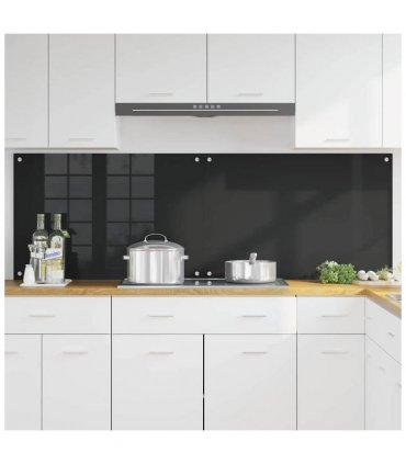 vidaXL Kitchen Backsplash 2 pcs Black 90 x 60 cm Tempered Glass — Size: 90 x 60 x 0.8 cm
