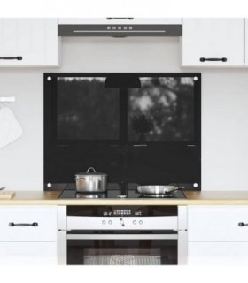 vidaXL Kitchen Backsplash Black 80 x 60 cm Tempered Glass — Size: 80 x 60 x 0.8 cm
