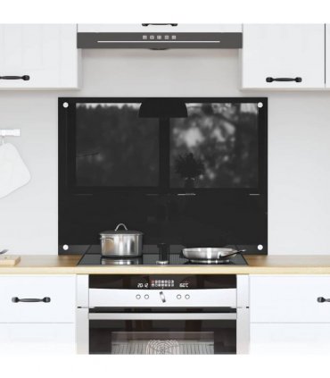 vidaXL Kitchen Backsplash Black 80 x 60 cm Tempered Glass — Size: 80 x 60 x 0.8 cm