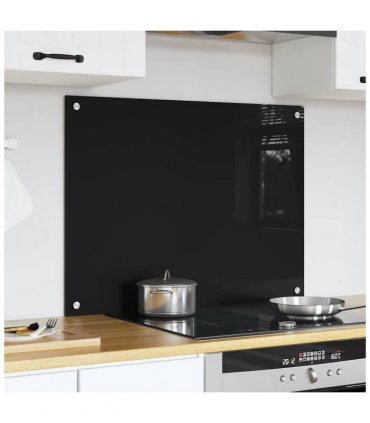 vidaXL Kitchen Backsplash Black 80 x 60 cm Tempered Glass — Size: 80 x 60 x 0.8 cm