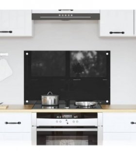 vidaXL Kitchen Backsplash Black 80 x 50 cm Tempered Glass — Size: 80 x 50 x 0.8 cm