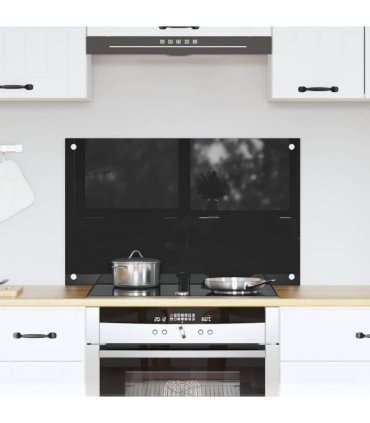 vidaXL Kitchen Backsplash Black 80 x 50 cm Tempered Glass — Size: 80 x 50 x 0.8 cm