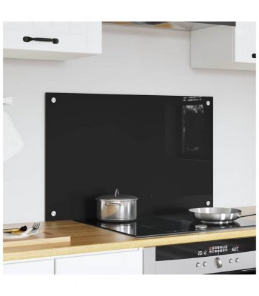 vidaXL Kitchen Backsplash Black 80 x 50 cm Tempered Glass — Size: 80 x 50 x 0.8 cm