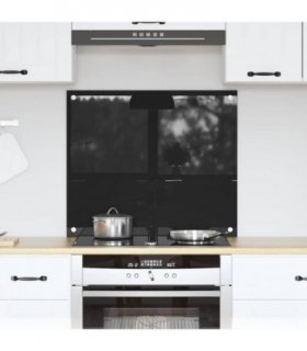 vidaXL Kitchen Backsplash Black 70 x 60 cm Tempered Glass — Size: 70 x 60 x 0.8 cm