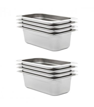 vidaXL Gastronorm Containers 8 pcs GN 1/3 100 mm Stainless Steel — Size: 325 x 176 x 100 mm