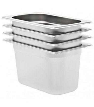 vidaXL Gastronorm Containers 4 pcs GN 1/4 150 mm Stainless Steel — Size: 265 x 162 x 150 mm