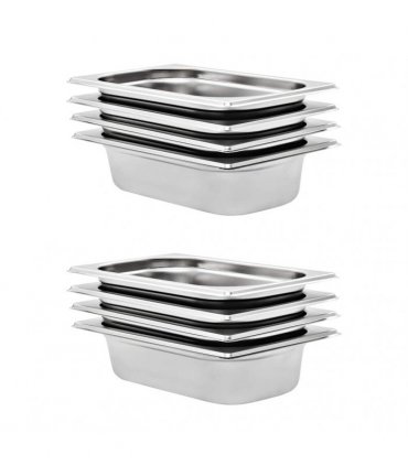 vidaXL Gastronorm Containers 8 pcs GN 1/4 65 mm Stainless Steel — Size: 265 x 162 x 65 mm