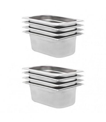 vidaXL Gastronorm Containers 8 pcs GN 1/4 100 mm Stainless Steel — Size: 265 x 162 x 100 mm