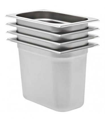 vidaXL Gastronorm Containers 4 pcs GN 1/4 200 mm Stainless Steel — Size: 265 x 162 x 200 mm