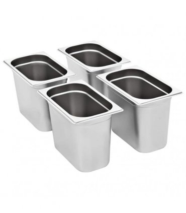 vidaXL Gastronorm Containers 4 pcs GN 1/4 200 mm Stainless Steel — Size: 265 x 162 x 200 mm