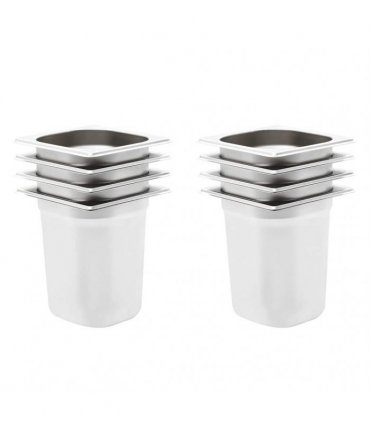 vidaXL Gastronorm Containers 8 pcs GN 1/6 200 mm Stainless Steel — Size: 176 x 162 x 200 mm