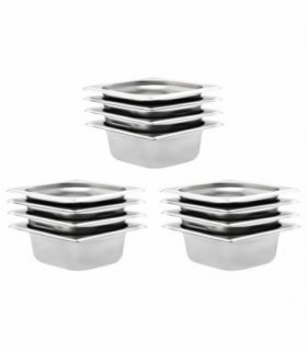 vidaXL Gastronorm Containers 12 pcs GN 1/6 65 mm Stainless Steel — Size: 176 x 162 x 65 mm