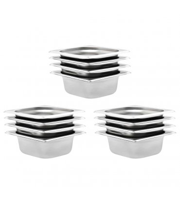 vidaXL Gastronorm Containers 12 pcs GN 1/6 65 mm Stainless Steel — Size: 176 x 162 x 65 mm