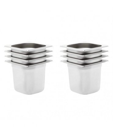 vidaXL Gastronorm Containers 8 pcs GN 1/6 150 mm Stainless Steel — Size: 176 x 162 x 150 mm