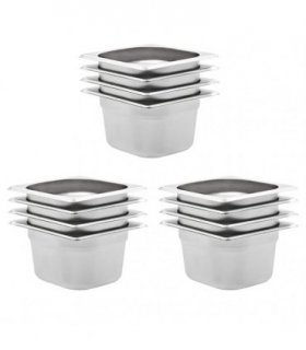 vidaXL Gastronorm Containers 12 pcs GN 1/6 100 mm Stainless Steel — Size: 176 x 162 x 100 mm