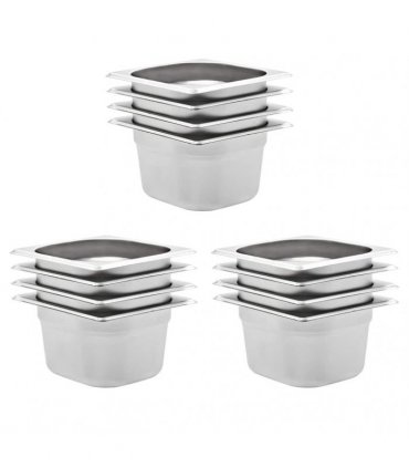 vidaXL Gastronorm Containers 12 pcs GN 1/6 100 mm Stainless Steel — Size: 176 x 162 x 100 mm