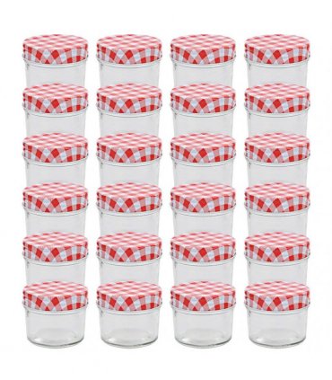 vidaXL Glass Jam Jars with White and Red Lids 24 pcs 110 ml