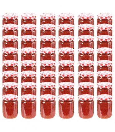 vidaXL Glass Jam Jars with White and Red Lid 48 pcs 230 ml