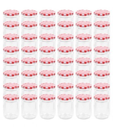 vidaXL Glass Jam Jars with White and Red Lid 48 pcs 230 ml