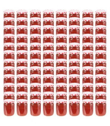 vidaXL Glass Jam Jars with White and Red Lid 96 pcs 230 ml