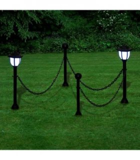 Chain Fence with Solar Lights Two LED Lamps Two Poles