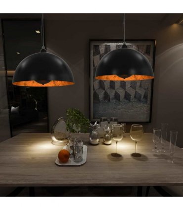 vidaXL Ceiling Lamps 2 pcs Black and Gold Semi-spherical 40 cm E27