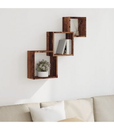 vidaXL Wall Cube Shelves Old Wood 68x15x68 cm Engineered Wood