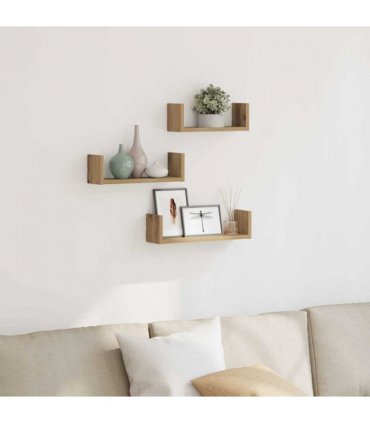 vidaXL Wall Shelf 3 pcs Artisian Oak Engineered Wood — Size: 40 x 10 x 10.5 cm