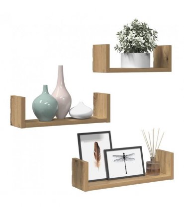 vidaXL Wall Shelf 3 pcs Artisian Oak Engineered Wood — Size: 40 x 10 x 10.5 cm
