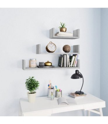 vidaXL Wall Display Shelves 3 pcs Grey Sonoma Engineered Wood — Size: 60 x 15 x 10 cm