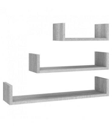 vidaXL Wall Display Shelves 3 pcs Grey Sonoma Engineered Wood — Size: 60 x 15 x 10 cm