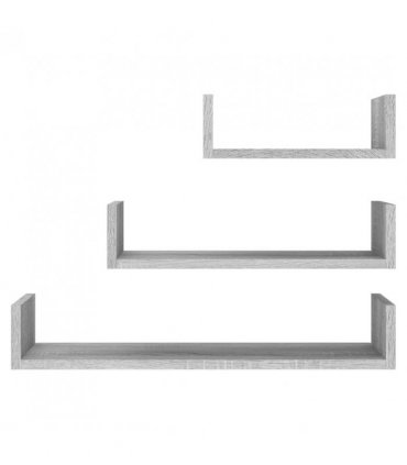 vidaXL Wall Display Shelves 3 pcs Grey Sonoma Engineered Wood — Size: 60 x 15 x 10 cm