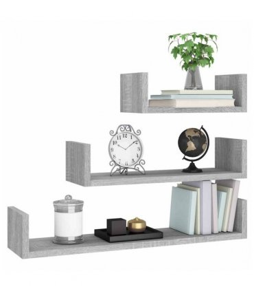 vidaXL Wall Display Shelves 3 pcs Grey Sonoma Engineered Wood — Size: 60 x 15 x 10 cm