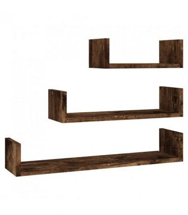 vidaXL Wall Display Shelves 3 pcs Smoked Oak Engineered Wood — Size: 60 x 15 x 10 cm