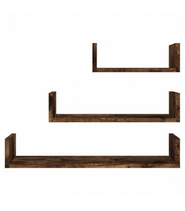vidaXL Wall Display Shelves 3 pcs Smoked Oak Engineered Wood — Size: 60 x 15 x 10 cm