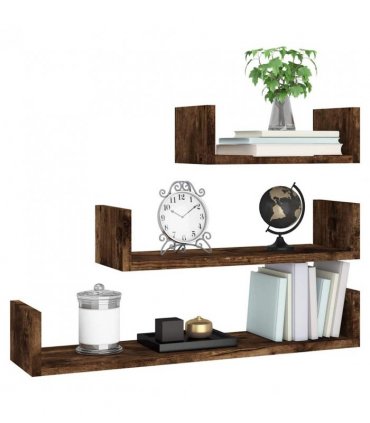 vidaXL Wall Display Shelves 3 pcs Smoked Oak Engineered Wood — Size: 60 x 15 x 10 cm