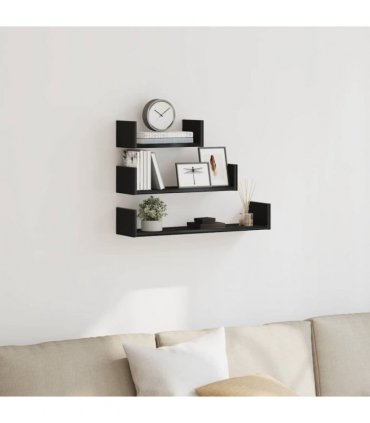 vidaXL Wall Shelves 3 pcs Black Oak Engineered Wood — Size: 60 x 15 x 10 cm