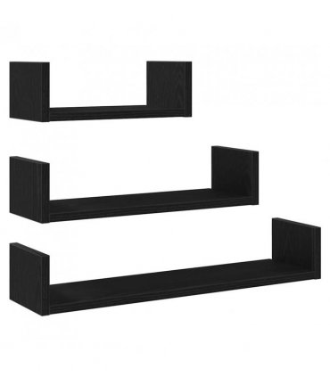 vidaXL Wall Shelves 3 pcs Black Oak Engineered Wood — Size: 60 x 15 x 10 cm