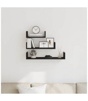 vidaXL Wall Shelves 3 pcs Black Oak Engineered Wood — Size: 60 x 15 x 10 cm