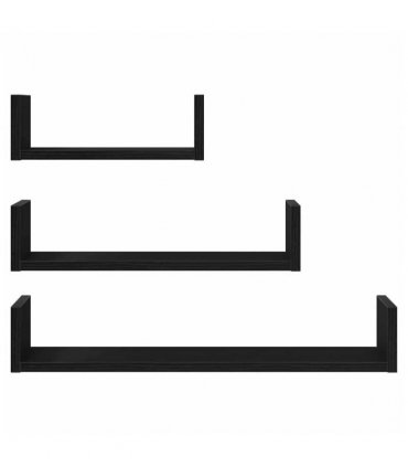 vidaXL Wall Shelves 3 pcs Black Oak Engineered Wood — Size: 60 x 15 x 10 cm