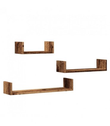 vidaXL Wall Shelves 3 pcs Old Wood Engineered Wood — Size: 60 x 15 x 10 cm