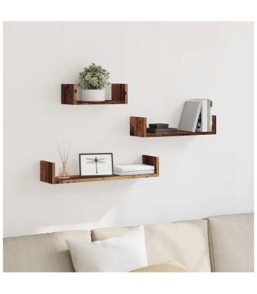 vidaXL Wall Shelves 3 pcs Old Wood Engineered Wood — Size: 60 x 15 x 10 cm