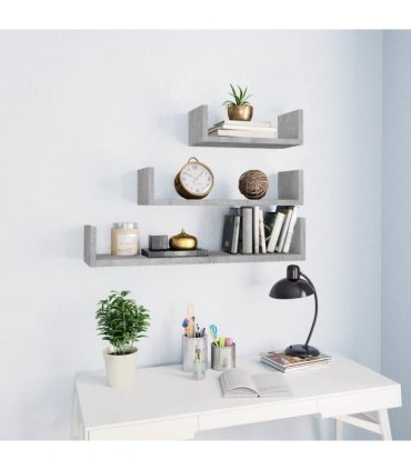 vidaXL Wall Display Shelf 3 pcs Concrete Grey Engineered Wood — Size: 60 x 15 x 10 cm