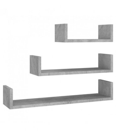 vidaXL Wall Display Shelf 3 pcs Concrete Grey Engineered Wood — Size: 60 x 15 x 10 cm