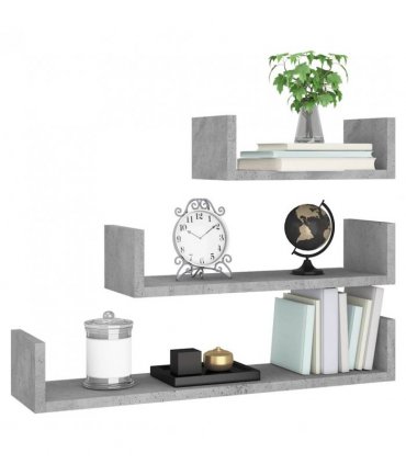 vidaXL Wall Display Shelf 3 pcs Concrete Grey Engineered Wood — Size: 60 x 15 x 10 cm
