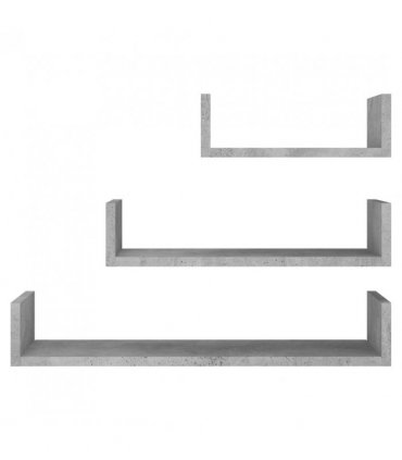 vidaXL Wall Display Shelf 3 pcs Concrete Grey Engineered Wood — Size: 60 x 15 x 10 cm