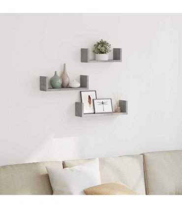vidaXL Wall Shelf 3 pcs Concrete Grey Engineered Wood — Size: 40 x 10 x 10.5 cm