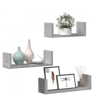 vidaXL Wall Shelf 3 pcs Concrete Grey Engineered Wood — Size: 40 x 10 x 10.5 cm